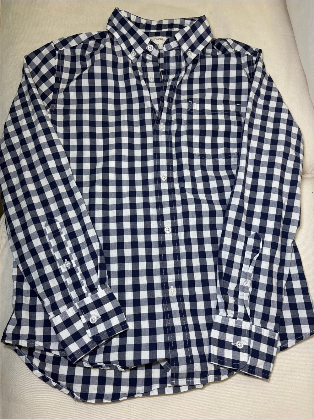 Crewcuts Kids Navy & White Gingham Button-Down Shirt size 12 — EUC